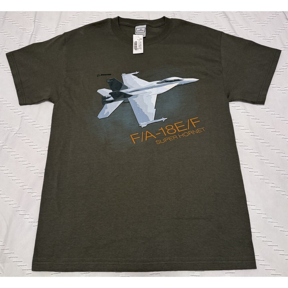 Boeing F18 Graphic Logo T-Shirt Men’s Medium Green Short Sleeve Cotton Graphic